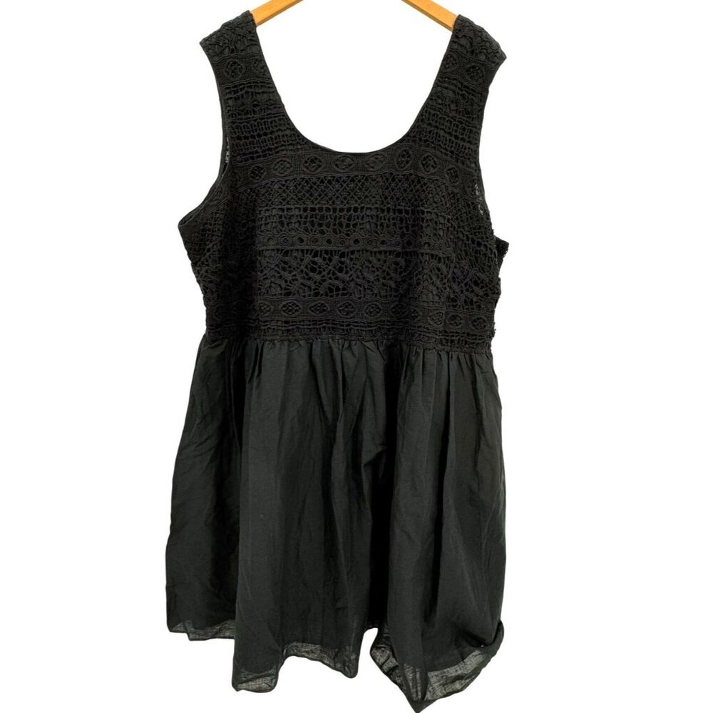 Ellos Womens Plus Size Black Sleeveless Lace &‎ Cotton Dress 24W Crochet Party